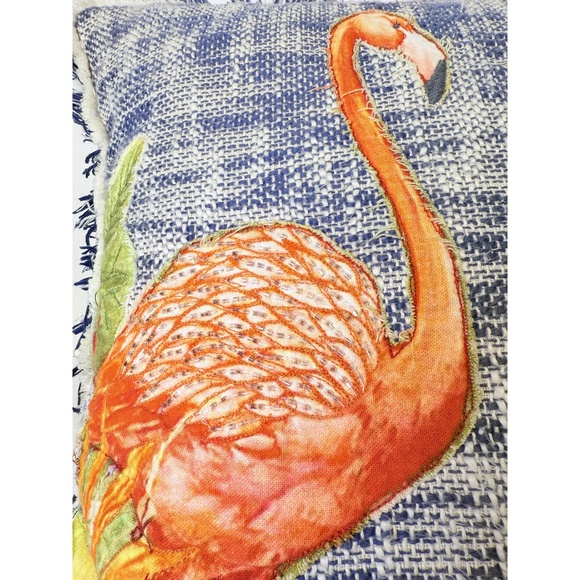 Imperial Collection Floral Flamingo Appliqué Beaded Fringed Throw Pillow - Picture 10 of 13